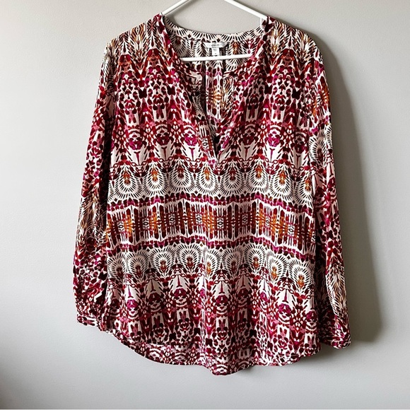 Garnet Hill Tops - Garnet Hill 100% Silk Floral Green and Orange Ikat Women's Top Size 16